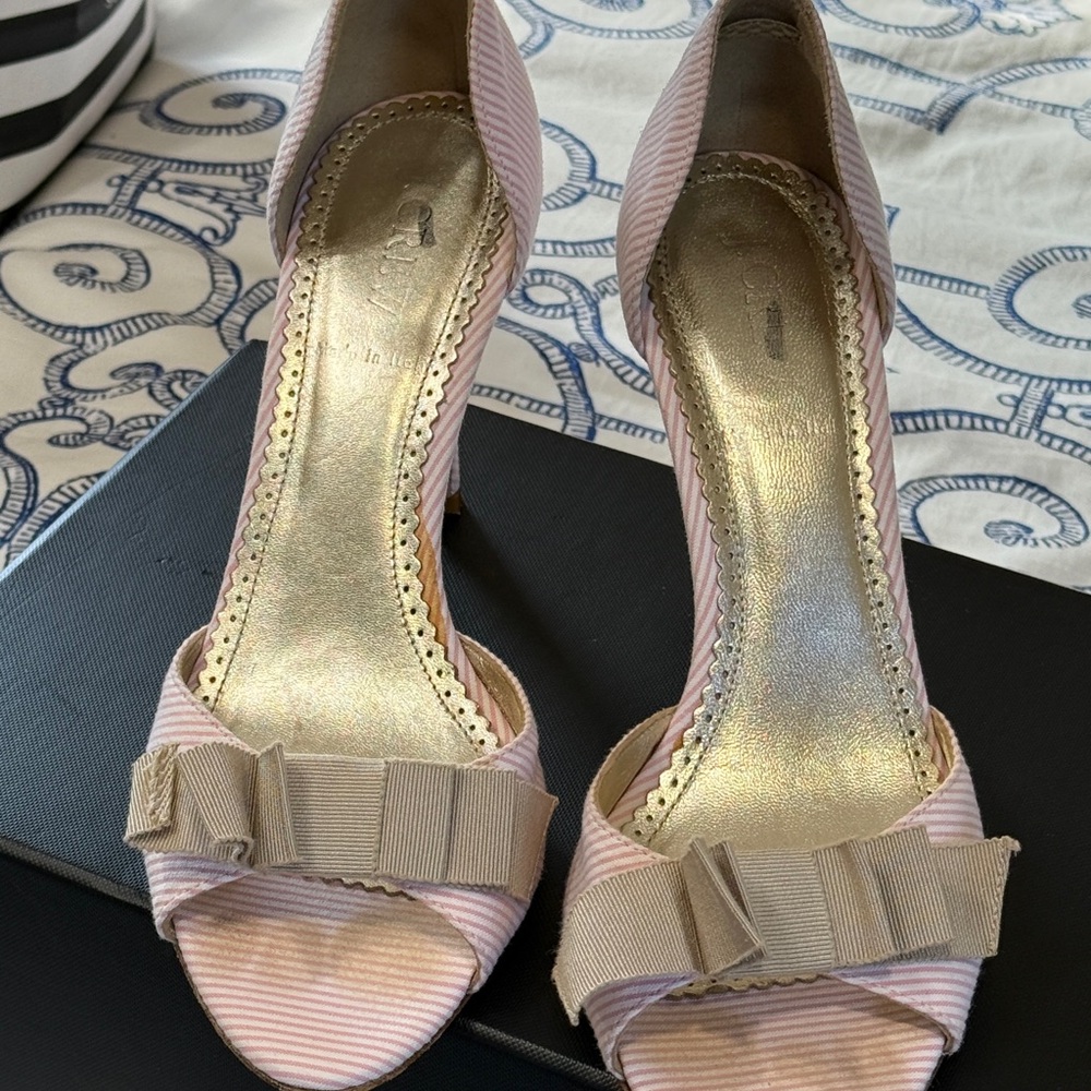 J.Crew pink and white stripe D’orsay shoe. 7.5